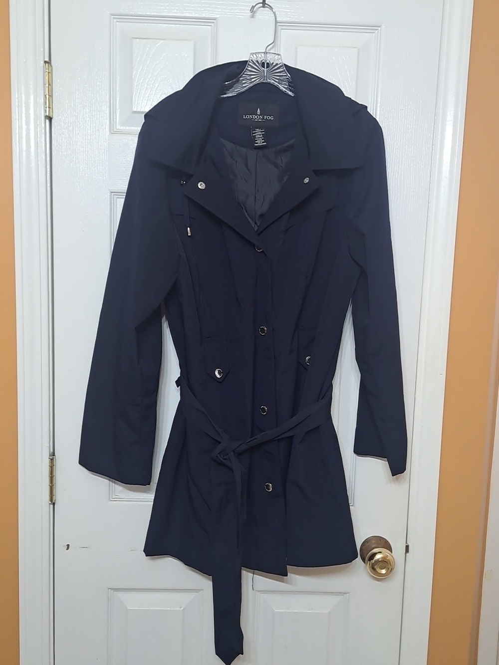 London Fog Women's Navy Trench Coat with Waist Tie